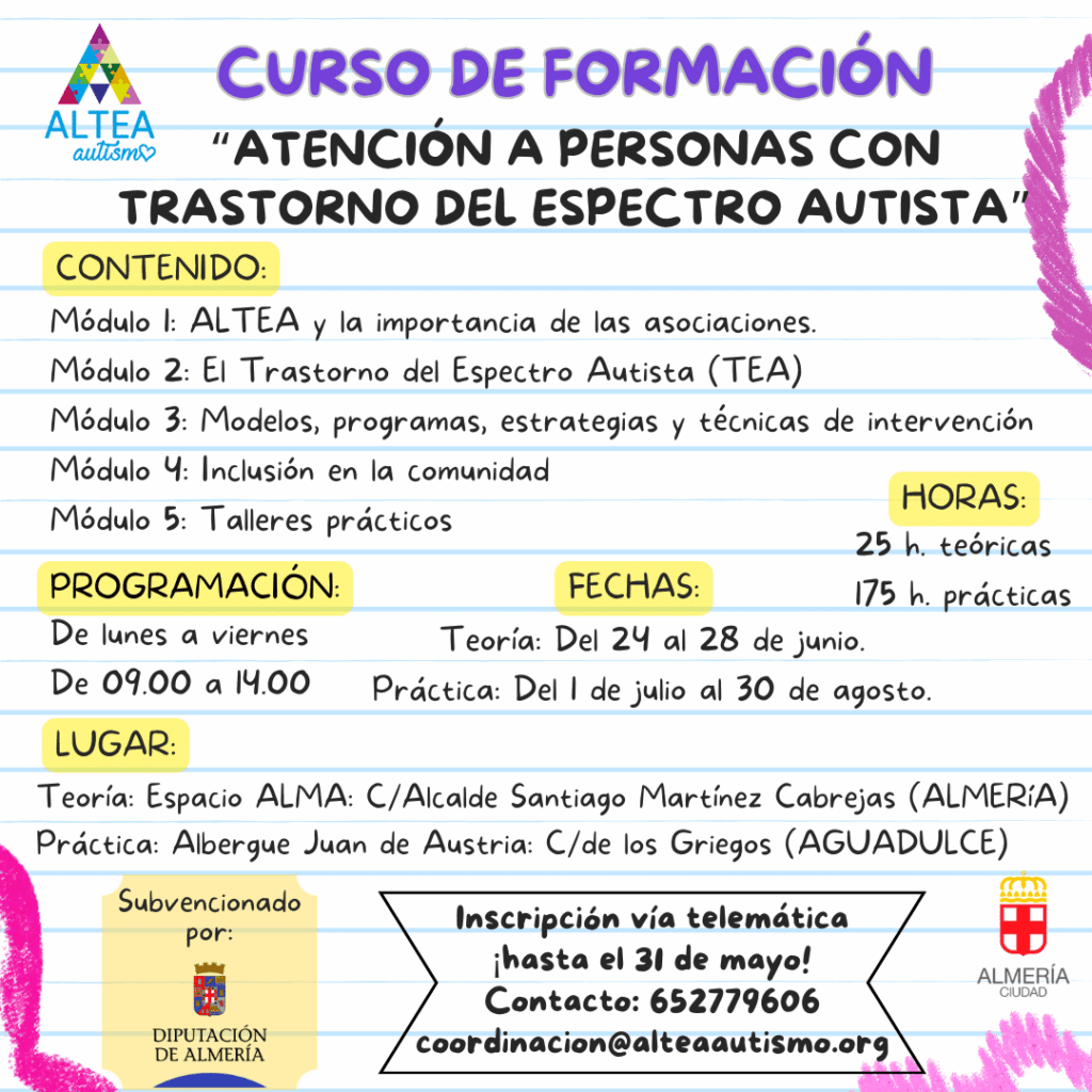 CURSO FORMACION - CURSO DE FORMACIÓN: ATENCIÓN A PERSONAS CON TRASTORNO DEL ESPECTRO AUTISTA, 2024