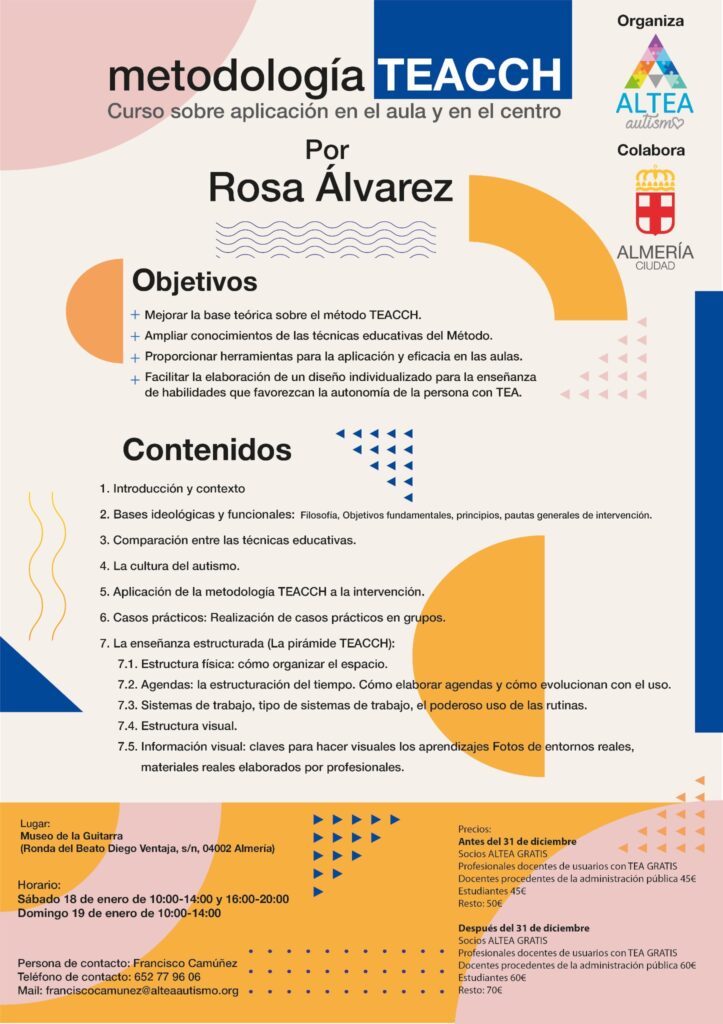 Cartel Rosa Alvarez - Metodología TEACCH - Curso sobre aplicación en el aula por Rosa Álvarez